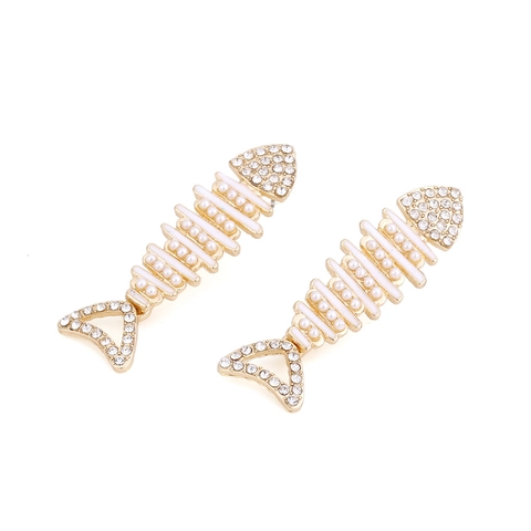 Pendientes Colgantes De Espina De Pescado Aleación Creativa Perla Artificial De Imitación Diamante De Imitación Esmalte Joyería Para Mujer
