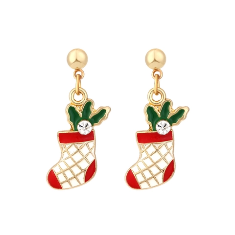 Weihnachts Socken Hängeohrringe Legierung Emaille Strass Niedlicher Festlicher Stiefel Schmuck Für Frauen Mädchen Party