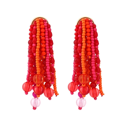 Orecchini Lunghi Con Nappine E Perline Boho Fatti A Mano Resina Colorata Stile Etnico Per Donne