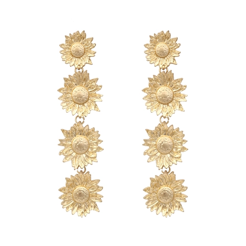 Orecchini A Pendente Girasole In Lega Vintage Lunghi Bohemien Grandi Floreali In Metallo Gioielli Per Donna