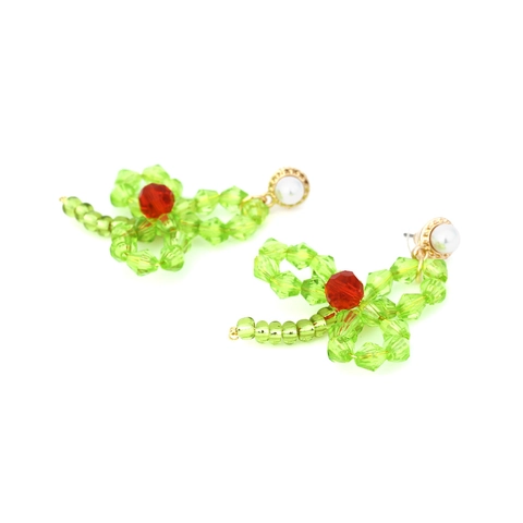 Handmade Beaded Leaf Drop Earrings Zinc Alloy Resin Seed Beads Faux Artificial Pearl Floral Bohemian Style For Women
