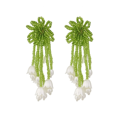 Handgefertigte Perlen Blumen Ohrhänger Boho Lange Quasten Maiglöckchen Harz Seed Beads Schmuck Für Damen