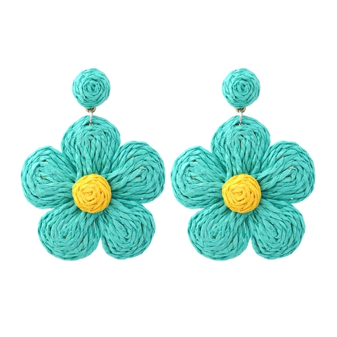 Handgefertigte Gewebte Bast Blumen Ohrhänger Bohemian Sommerurlaub Strand Stil Blumenschmuck Für Damen