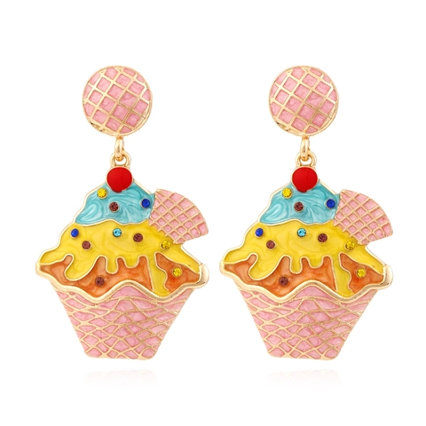 Eiscreme Cupcake Hängeohrringe Legierung Emaille Bunt Strass Süß Niedlich Essen Schmuck Für Damen Party