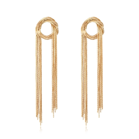 Vintage Long Tassel Dangle Earrings Retro Geometric Coiled Copper Chain Snake Bone Fringe Jewelry For Women Gold Color