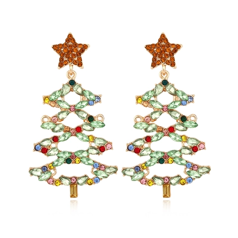 Orecchini Albero Di Natale Lega Strass Colorati Traforati Esagerati Retrò Gioielli Di Moda Per Le Vacanze Da Donna