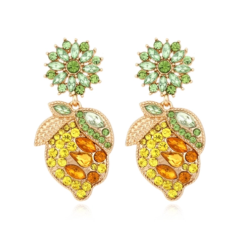Colorful Rhinestone Lemon Fruit Dangle Earrings Alloy Summer Fashion Creative Jewelry Gift For Women