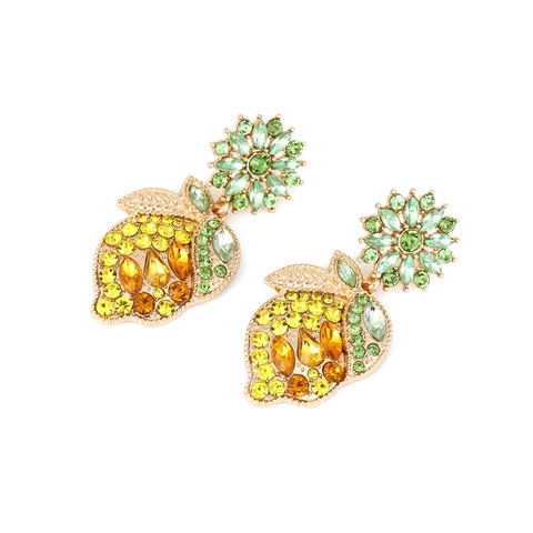 Colorful Rhinestone Lemon Fruit Dangle Earrings Alloy Summer Fashion Creative Jewelry Gift For Women
