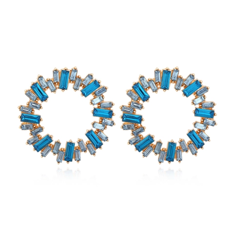 Retro Exaggerated Colorful Baguette Resin Rhinestone Hollow Sunflower Hoop Earrings With Earring Post Women Alloy