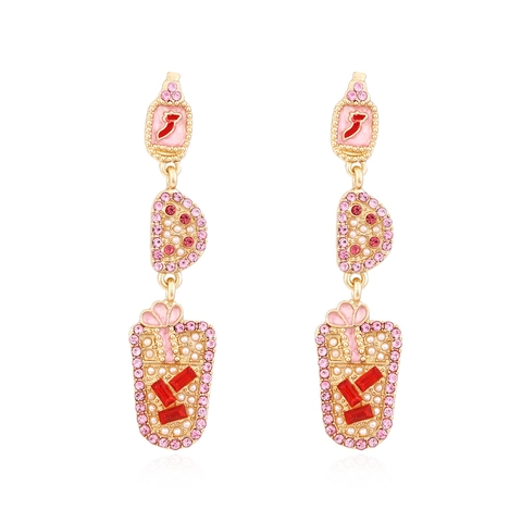 Colorful Rhinestone Wine Glass Dangle Earrings With Alloy Imitation Artificial Pearl Enamel Fruit Bottle Drop Ear Jewelry For Women