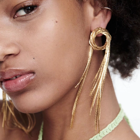 Vintage Long Tassel Dangle Earrings Retro Geometric Coiled Copper Chain Snake Bone Fringe Jewelry For Women Gold Color