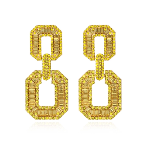 Exaggerated Geometric Drop Earrings Interlocking Octagon Alloy Rhinestone Paved Sparkling Long Dangle Earrings For Women