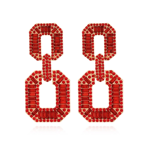 Exaggerated Geometric Drop Earrings Interlocking Octagon Alloy Rhinestone Paved Sparkling Long Dangle Earrings For Women