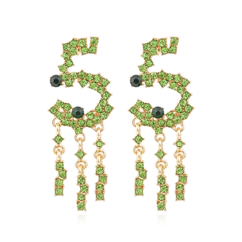 Nummer Fünf Form Hängeohrringe Grüne Strass Quaste Tropfen Ohrhänger Legierung Schmuck Für Frauen Vintage Elegant