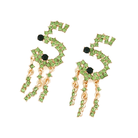 Nummer Fünf Form Hängeohrringe Grüne Strass Quaste Tropfen Ohrhänger Legierung Schmuck Für Frauen Vintage Elegant