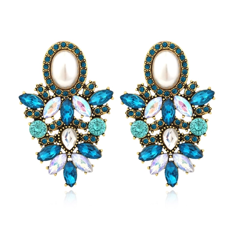 Chandelier Drop Earrings Vintage Alloy Multi Color Rhinestone Geometric Hollow Out Bohemian Style For Women Jewelry