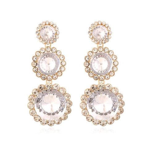 Three Layer Round Dangling Earrings Alloy Rhinestone Resin With Stainless Steel Earring Post Statement Retro For Women