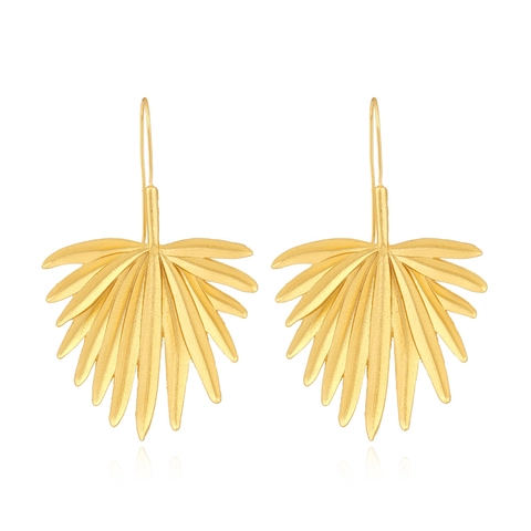 Pendientes Colgantes De Hoja De Palma Oro Mate Aleación De Zinc Hoja De Abanico Tropical Joyería Bohemia Para Mujeres