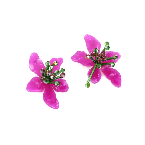 Flower Drop Earrings Acrylic Crystal Beaded Handmade Floral Petal Dangle For Women Statement Jewelry With Silver Post