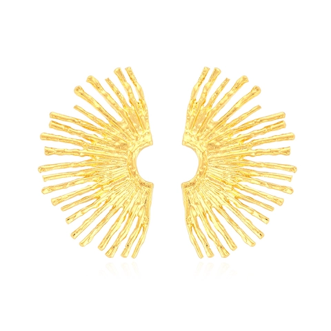 Pendientes De Gota De Hoja De Abanico Retro Aleación Textura Radial De Rayos Solares Joyería Vintage Para Mujeres