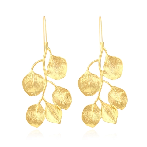 Boucles D'oreilles Pendantes Longues Feuilles Dorées Pour Femmes Style Nature Vintage Alliage Bijoux