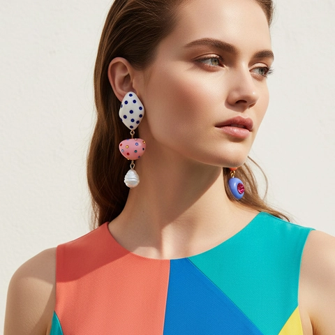 Orecchini Asimmetrici In Resina Colorata Con Strass E Perno In Acciaio Inossidabile Gioielli Pop Art Per Donna