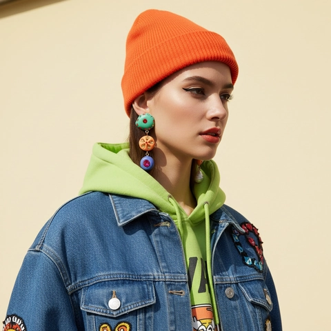 Orecchini Asimmetrici In Resina Colorata Con Strass E Perno In Acciaio Inossidabile Gioielli Pop Art Per Donna