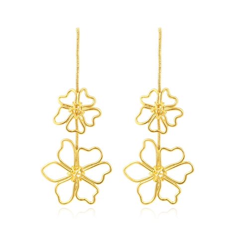 Lange Hohle Florale Hängeohrringe Goldene Legierung Vintage Blumen Drop Ohrschmuck Mit Kupferkette Für Frauen Statement