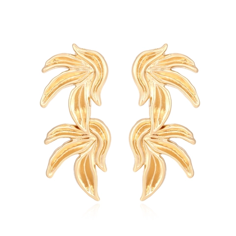 Exaggerated Double Layered Metal Leaf Dangle Earrings Vintage Minimalist Tropical Palm Leaf Jewelry For Women