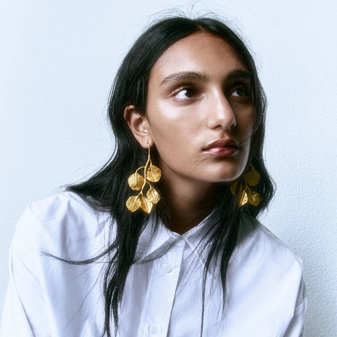 Boucles D'oreilles Pendantes Longues Feuilles Dorées Pour Femmes Style Nature Vintage Alliage Bijoux