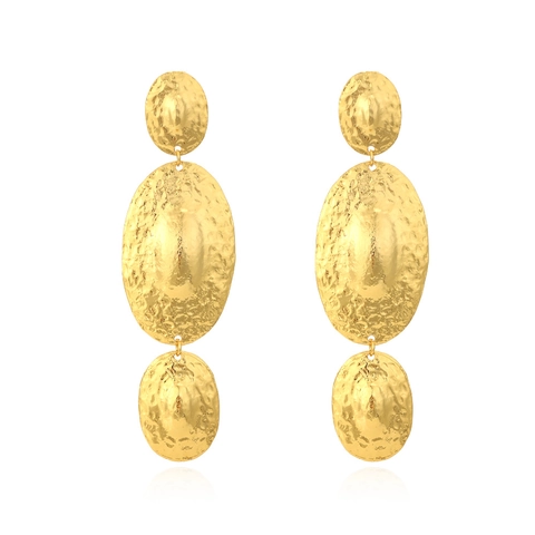 Hammered Texture Alloy Linked Oval Dangle Earrings Vintage Metallic Statement Jewelry For Women Retro Style