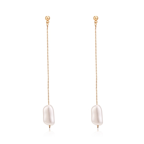 Pendientes Largos De Borla Con Perla Artificial De Imitación Barroca Cadena De Cobre Color Dorado Estilo Geométrico Elegante Mujer