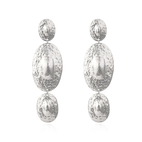 Hammered Texture Alloy Linked Oval Dangle Earrings Vintage Metallic Statement Jewelry For Women Retro Style