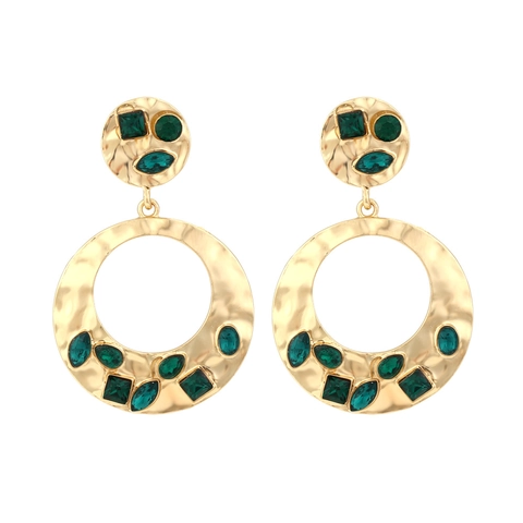 Retro Gehämmerte Legierung Große Kreolen Ohrhänger Bunte Strasssteine Geometrische Hohl Statement Ohrschmuck Für Damen