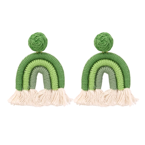 Pendientes de Gota de Arcoíris con Borla de Cuerda de Algodón Tejidos a Mano Estilo Bohemio Joyas Coloridas para Mujeres Niñas
