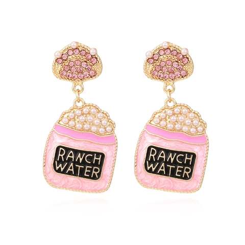 Kreative Ranch Water Getränkeflasche Tropfenohrringe Legierung Emaille Strass Kunstperle Getränk Hängen Schmuck Für Damen