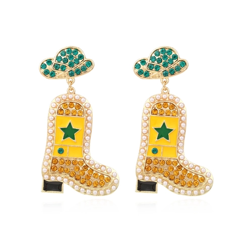Western Cowboy Hut Und Stiefel Hängeohrringe Legierung Emaille Strass Künstliche Perle Stern Muster Retro Schmuck
