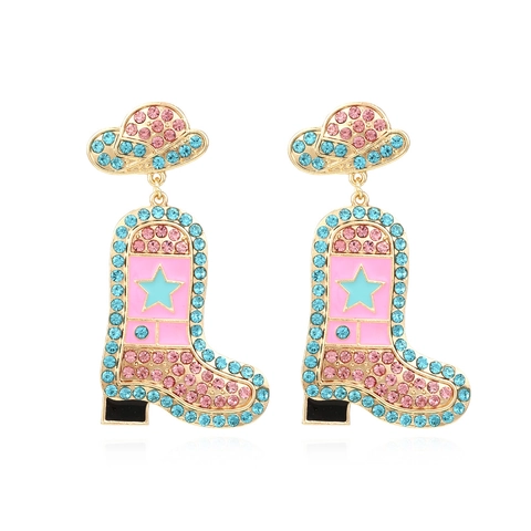 Western Cowboy Hut Und Stiefel Hängeohrringe Legierung Emaille Strass Künstliche Perle Stern Muster Retro Schmuck