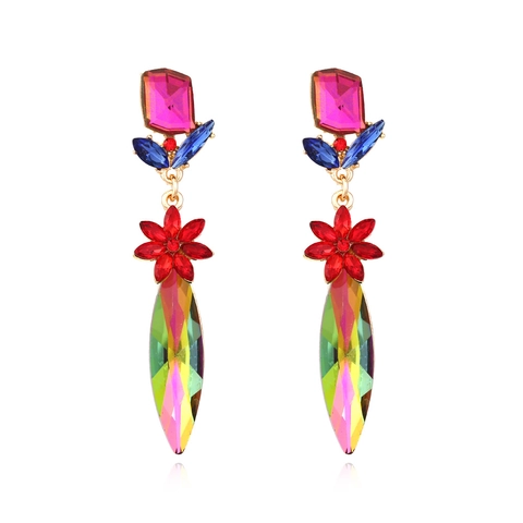 Orecchini Pendenti Bohémien In Cristallo Di Strass Multicolore Lungo Fiore Geometrico Gioielli Da Festa Per Donne
