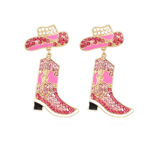 Orecchini Pendenti A Forma Di Cappello E Stivale Da Cowboy Con Strass Smalto Perla Artificial Gioielli Da Donna