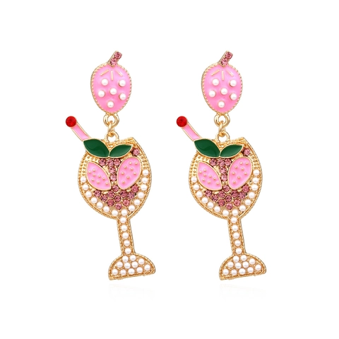 Pendientes Colgantes De Copa De Cóctel Para Mujer Aleación Diamantes De Imitación Perla Artificial De Imitación Esmalte