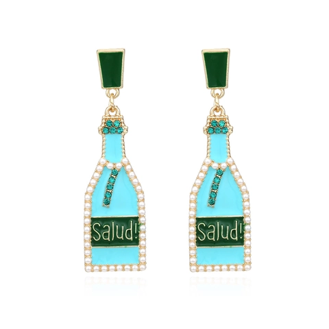 Pendientes De Gota Con Forma De Botella De Champán Con Esmalte Y Perlas Artificiales De Imitación Salud Letra Joyas Creativas