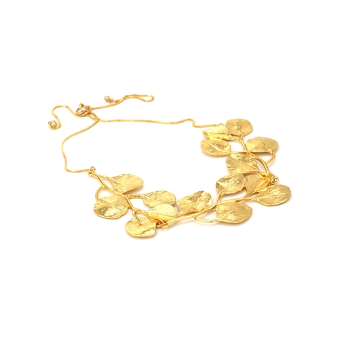 Leaf Necklace Gold Plated Alloy Brushed Texture Adjustable Slider Clasp Retro Boho Branching Foliage For Women