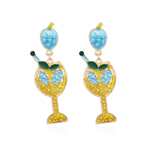 Pendientes Colgantes De Copa De Cóctel Para Mujer Aleación Diamantes De Imitación Perla Artificial De Imitación Esmalte