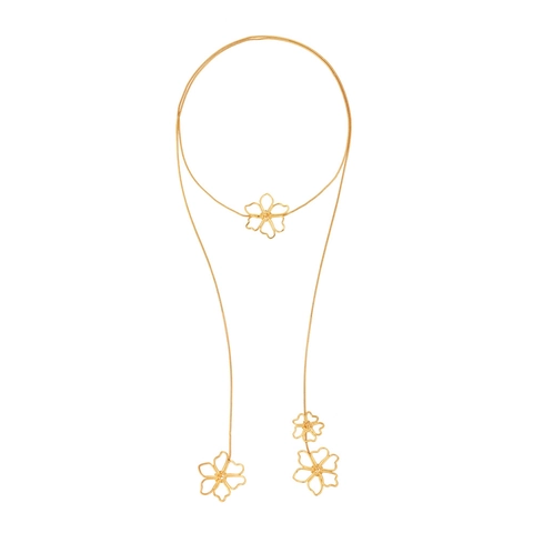 Lange Y-Ketting Met Holle Bloem Hanger Zinklegering Koperen Slangenketting Retro Elegante Stijl Voor Dames