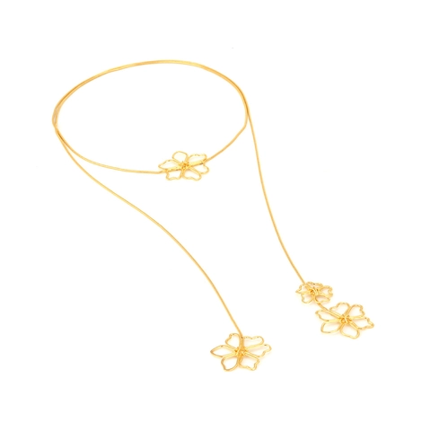 Lange Y-Ketting Met Holle Bloem Hanger Zinklegering Koperen Slangenketting Retro Elegante Stijl Voor Dames