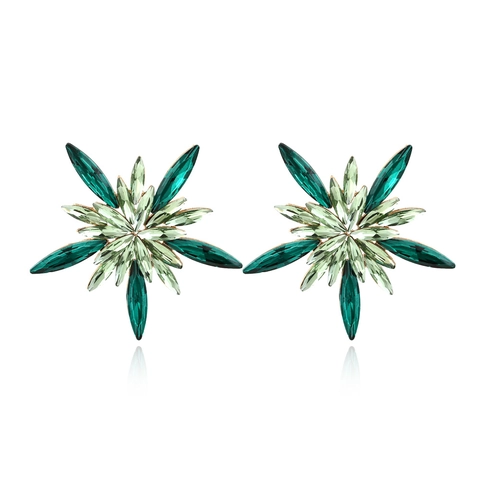 Oversized Starburst Flower Stud Earrings Zinc Alloy Rhinestone Sparkling Glass Crystal Vintage Statement Jewelry Women