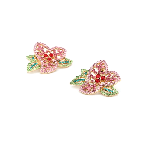 Legierung Blumen Ohrstecker Mit Bunten Strass Hohlblatt Design Elegante Süße Fee Stil Schmuck Für Frauen