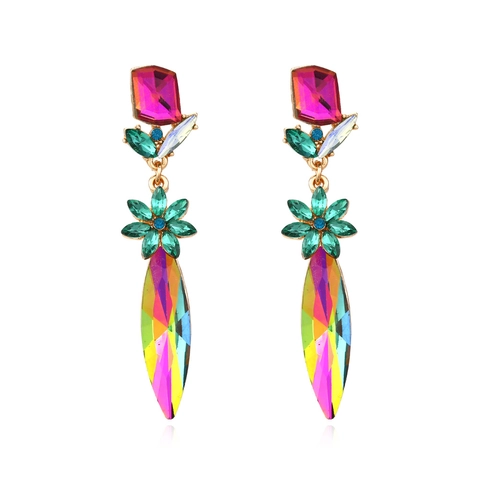 Orecchini Pendenti Bohémien In Cristallo Di Strass Multicolore Lungo Fiore Geometrico Gioielli Da Festa Per Donne