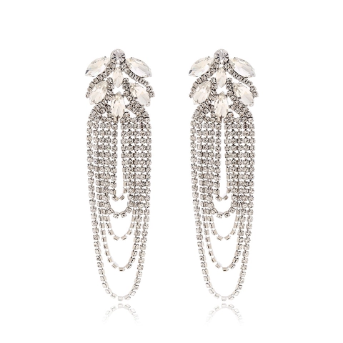 Rhinestone Quaste Tropfen Ohrringe High End Luxus Geometrische Legierung Kristall Lange Hängeohrringe Schmuck Damen Party